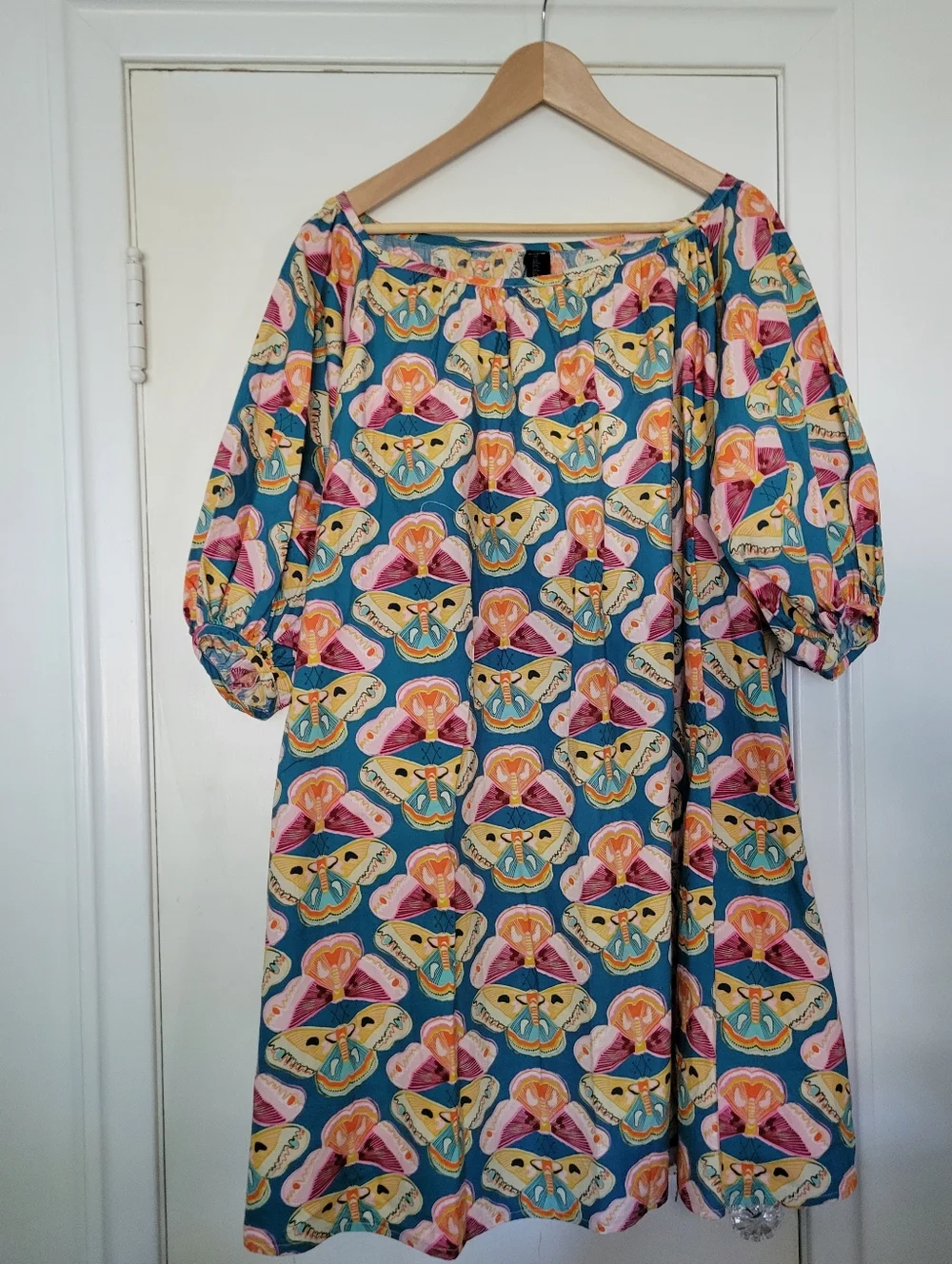 Blue Multicolor Printed Puff-Sleeve Dress - Picture 1 of 3